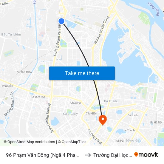 96 Phạm Văn Đồng (Ngã 4 Phạm Văn Đồng - Xuân Đỉnh) to Trường Đại Học Luật Hà Nội map