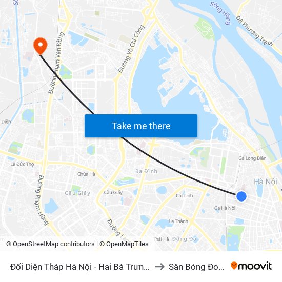 Đối Diện Tháp Hà Nội - Hai Bà Trưng (Cạnh 56 Hai Bà Trưng) to Sân Bóng Đoàn Thị Điểm map