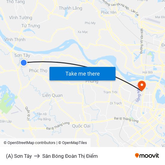 (A) Sơn Tây to Sân Bóng Đoàn Thị Điểm map