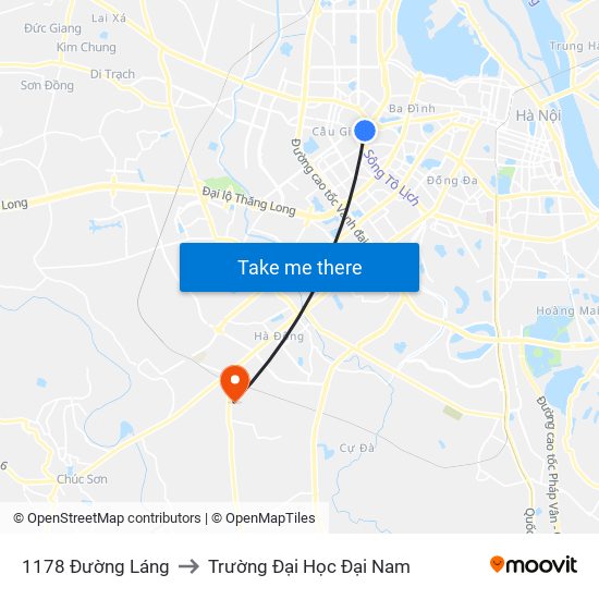 1178 Đường Láng to Trường Đại Học Đại Nam map