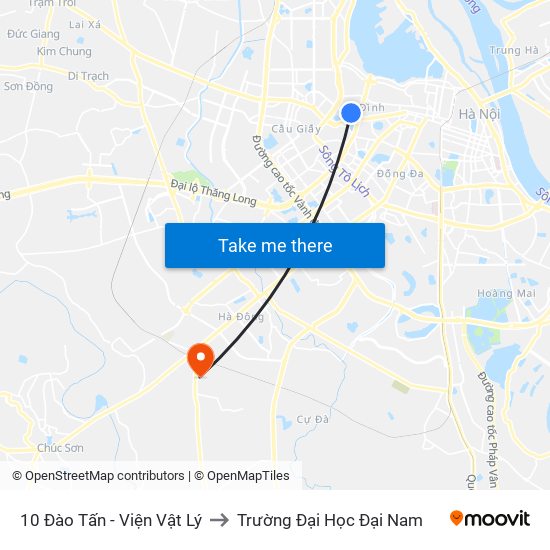 10 Đào Tấn - Viện Vật Lý to Trường Đại Học Đại Nam map