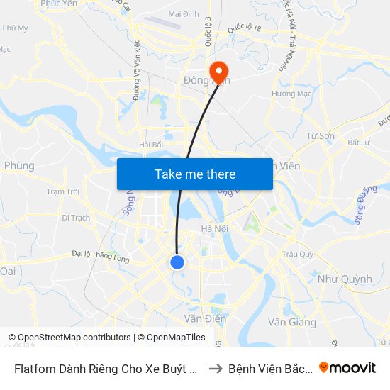 Flatfom Dành Riêng Cho Xe Buýt Trước Nhà 45 Đường Láng to Bệnh Viện Bắc Thăng Long map