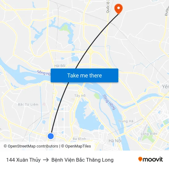144 Xuân Thủy to Bệnh Viện Bắc Thăng Long map