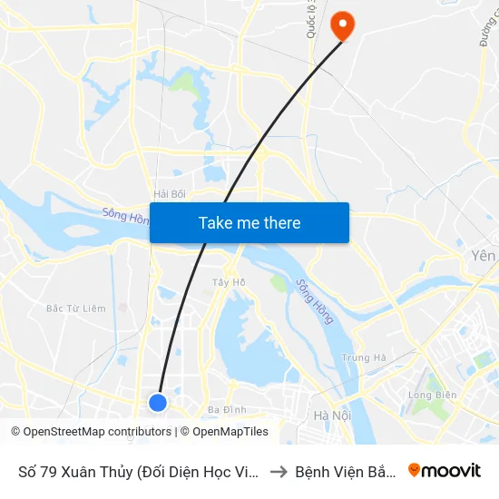 Số 79 Xuân Thủy (Đối Diện Học Viện Báo Chí Và Tuyên Truyền) to Bệnh Viện Bắc Thăng Long map