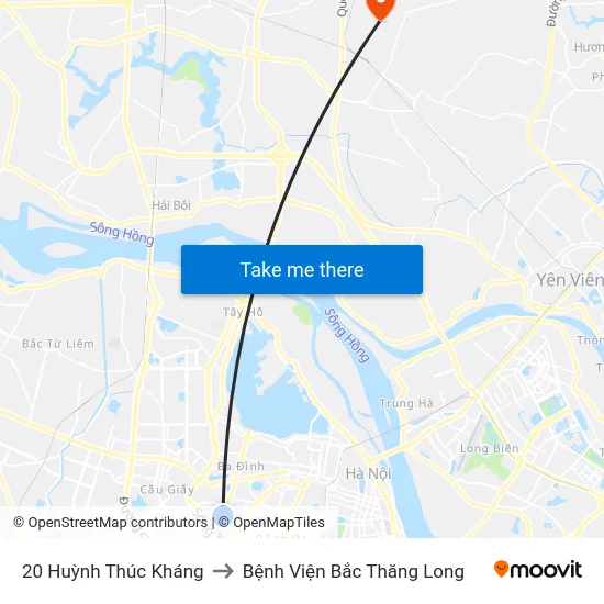 20 Huỳnh Thúc Kháng to Bệnh Viện Bắc Thăng Long map
