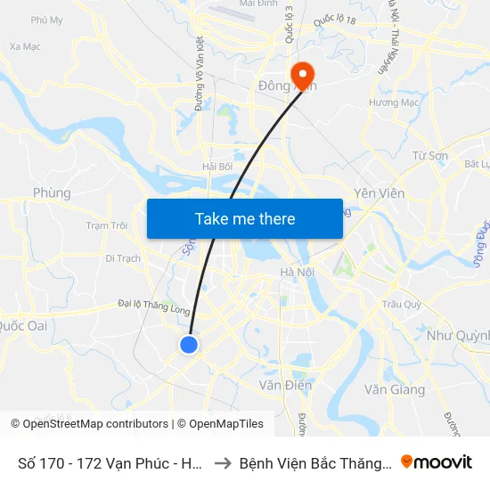 Số 170 - 172 Vạn Phúc - Hà Đông to Bệnh Viện Bắc Thăng Long map