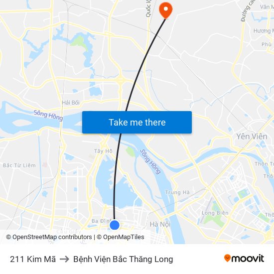 211 Kim Mã to Bệnh Viện Bắc Thăng Long map