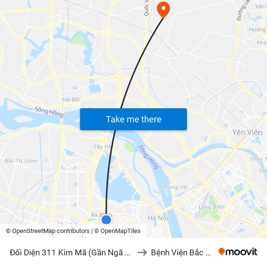 Đối Diện 311 Kim Mã (Gần Ngã 4 Kim Mã - Vạn Bảo) to Bệnh Viện Bắc Thăng Long map