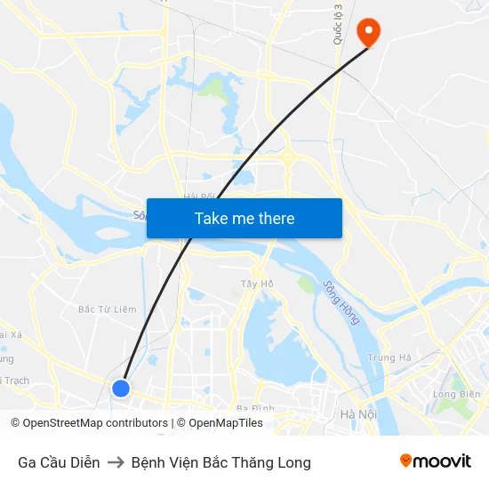 Ga Cầu Diễn to Bệnh Viện Bắc Thăng Long map