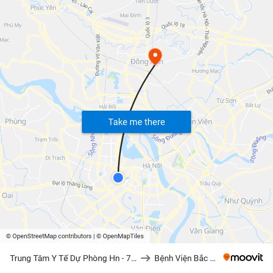 Trung Tâm Y Tế Dự Phòng Hn - 70 Nguyễn Chí Thanh to Bệnh Viện Bắc Thăng Long map