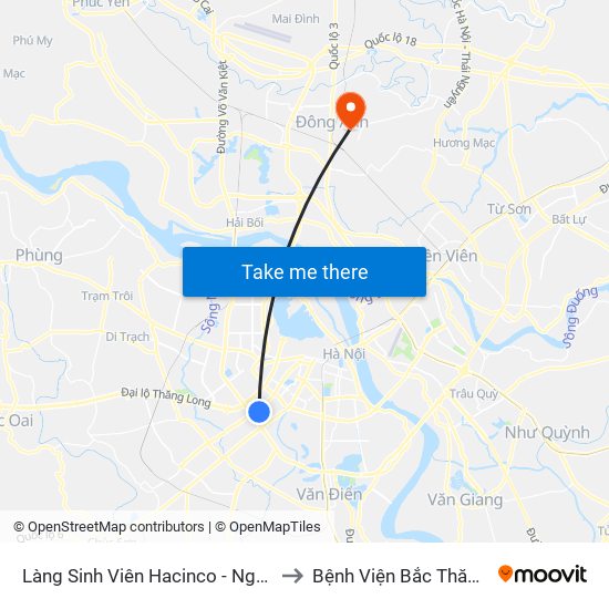 Làng Sinh Viên Hacinco - Nguyễn Tuân to Bệnh Viện Bắc Thăng Long map