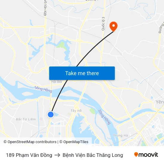 189 Phạm Văn Đồng to Bệnh Viện Bắc Thăng Long map