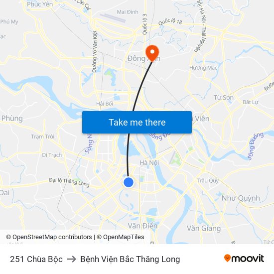 251 Chùa Bộc to Bệnh Viện Bắc Thăng Long map