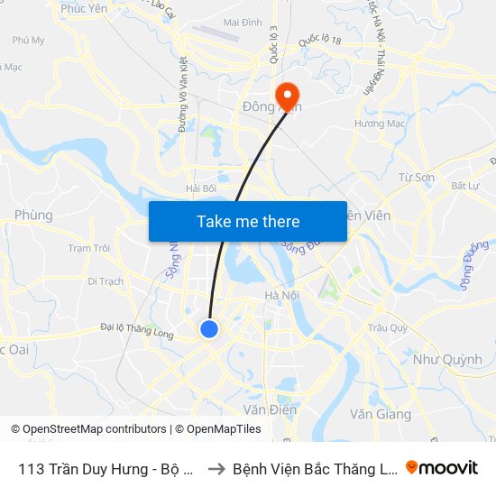 113 Trần Duy Hưng - Bộ Khcn to Bệnh Viện Bắc Thăng Long map