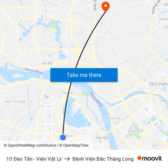 10 Đào Tấn - Viện Vật Lý to Bệnh Viện Bắc Thăng Long map