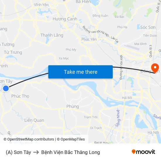 (A) Sơn Tây to Bệnh Viện Bắc Thăng Long map