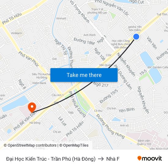 Đại Học Kiến Trúc - Trần Phú (Hà Đông) to Nhà F map
