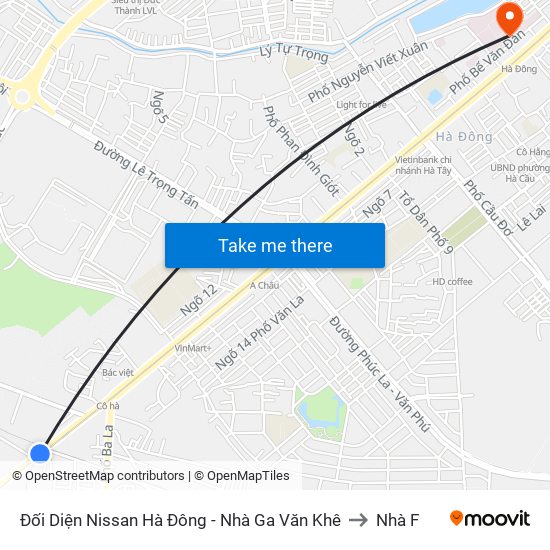 Đối Diện Nissan Hà Đông - Nhà Ga Văn Khê to Nhà F map