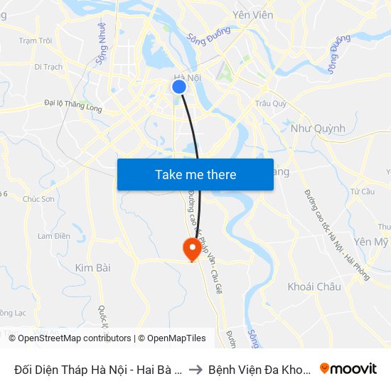 Đối Diện Tháp Hà Nội - Hai Bà Trưng (Cạnh 56 Hai Bà Trưng) to Bệnh Viện Đa Khoa Huyện Thường Tín map