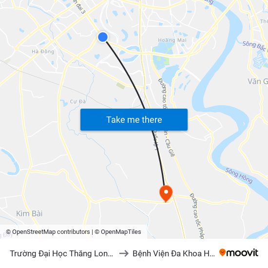 Trường Đại Học Thăng Long - Nghiêm Xuân Yêm to Bệnh Viện Đa Khoa Huyện Thường Tín map