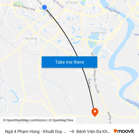 Ngã 4 Phạm Hùng - Khuất Duy Tiến (Trung Tâm Hội Nghị Quốc Gia) to Bệnh Viện Đa Khoa Huyện Thường Tín map