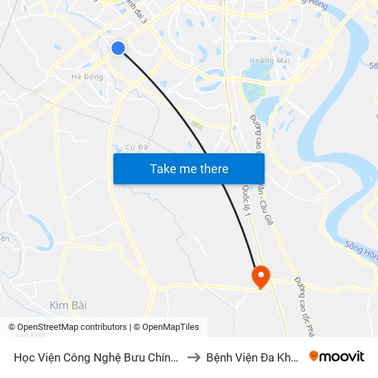 Học Viện Công Nghệ Bưu Chính Viễn Thông - Trần Phú (Hà Đông) to Bệnh Viện Đa Khoa Huyện Thường Tín map