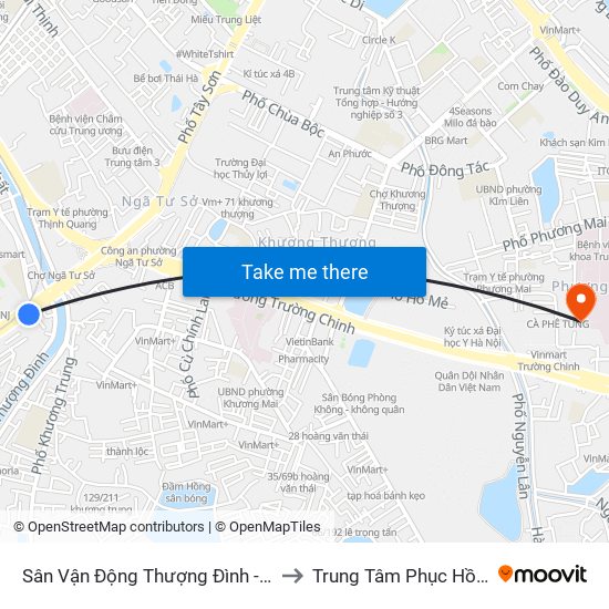 Sân Vận Động Thượng Đình - 129 Nguyễn Trãi to Trung Tâm Phục Hồi Chức Năng map