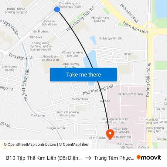 B10 Tập Thể Kim Liên (Đối Diện Ngõ 46b Phạm Ngọc Thạch) to Trung Tâm Phục Hồi Chức Năng map