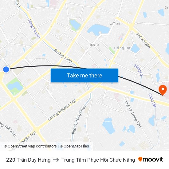 220 Trần Duy Hưng to Trung Tâm Phục Hồi Chức Năng map