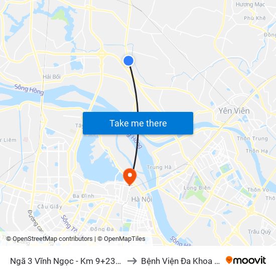 Ngã 3 Vĩnh Ngọc - Km 9+230 Quốc Lộ 3 to Bệnh Viện Đa Khoa Hoè Nhai map