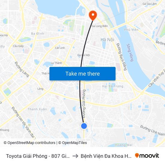 Toyota Giải Phóng - 807 Giải Phóng to Bệnh Viện Đa Khoa Hoè Nhai map