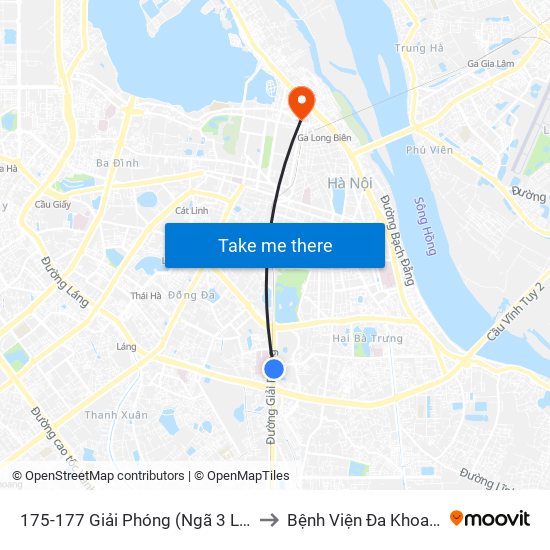 175-177 Giải Phóng (Ngã 3 Lê Thanh Nghị) to Bệnh Viện Đa Khoa Hoè Nhai map