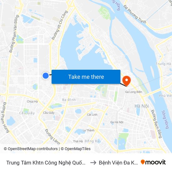 Trung Tâm Khtn Công Nghệ Quốc Gia - 18 Hoàng Quốc Việt to Bệnh Viện Đa Khoa Hoè Nhai map