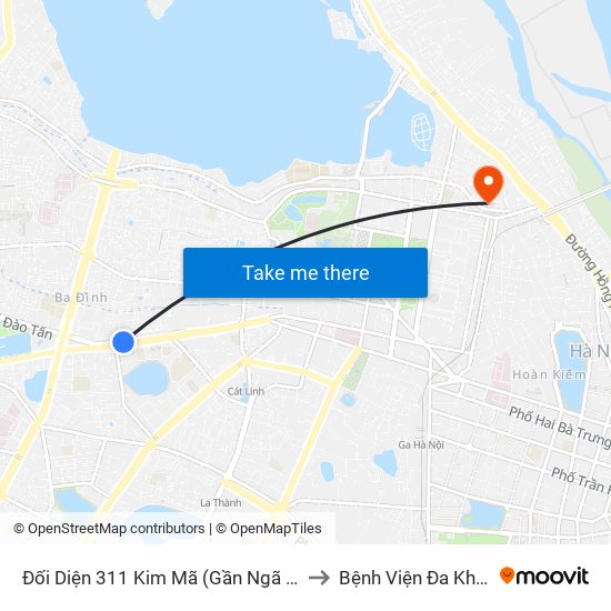 Đối Diện 311 Kim Mã (Gần Ngã 4 Kim Mã - Vạn Bảo) to Bệnh Viện Đa Khoa Hoè Nhai map