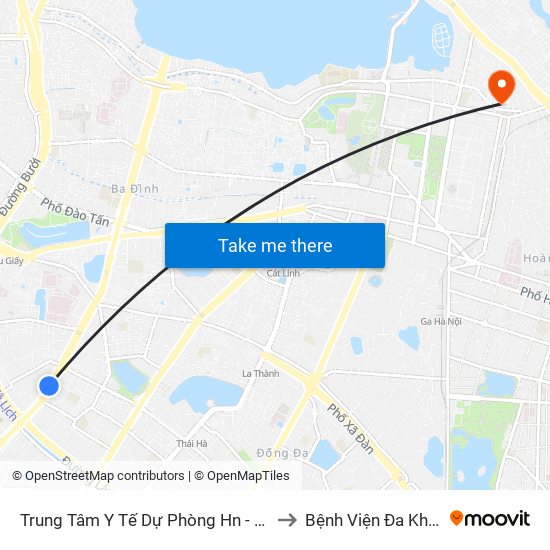 Trung Tâm Y Tế Dự Phòng Hn - 70 Nguyễn Chí Thanh to Bệnh Viện Đa Khoa Hoè Nhai map