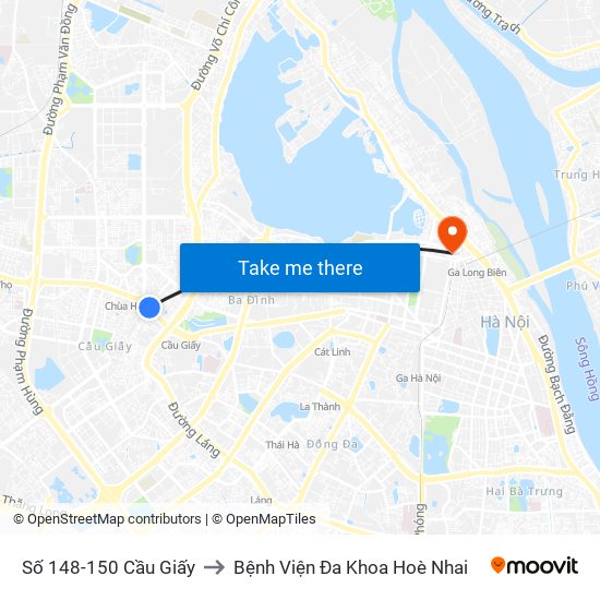 Số 148-150 Cầu Giấy to Bệnh Viện Đa Khoa Hoè Nhai map