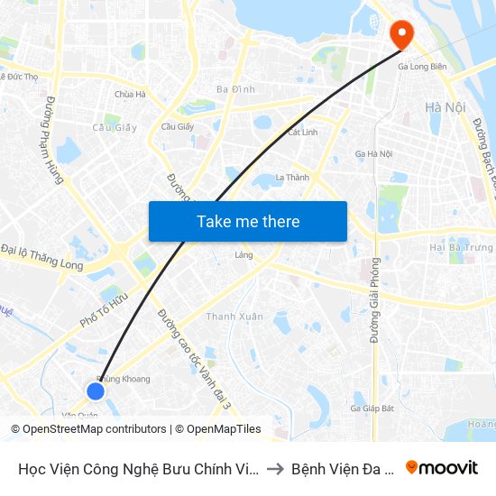 Học Viện Công Nghệ Bưu Chính Viễn Thông - Trần Phú (Hà Đông) to Bệnh Viện Đa Khoa Hoè Nhai map