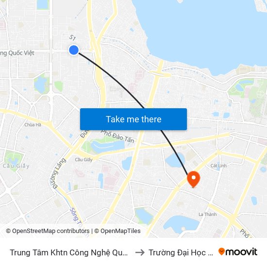 Trung Tâm Khtn Công Nghệ Quốc Gia - 18 Hoàng Quốc Việt to Trường Đại Học Văn Hoá Hà Nội map