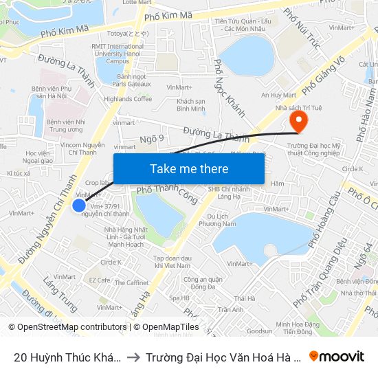 20 Huỳnh Thúc Kháng to Trường Đại Học Văn Hoá Hà Nội map