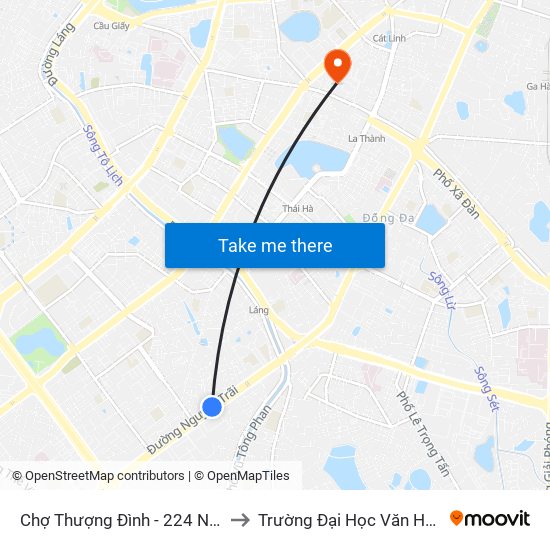 Chợ Thượng Đình - 224 Nguyễn Trãi to Trường Đại Học Văn Hoá Hà Nội map