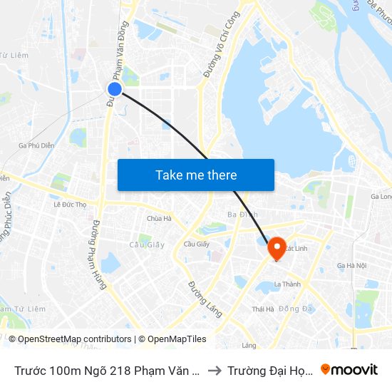 Trước 100m Ngõ 218 Phạm Văn Đồng (Đối Diện Công Viên Hòa Bình) to Trường Đại Học Văn Hoá Hà Nội map