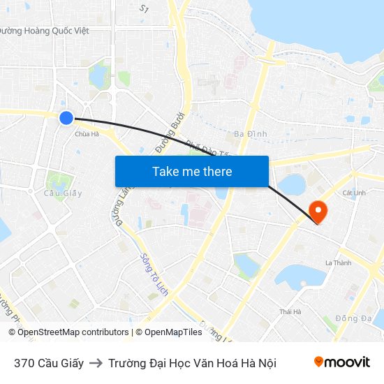 370 Cầu Giấy to Trường Đại Học Văn Hoá Hà Nội map