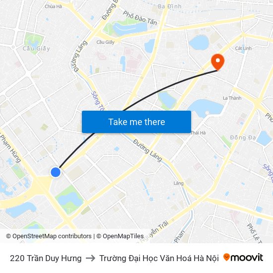 220 Trần Duy Hưng to Trường Đại Học Văn Hoá Hà Nội map