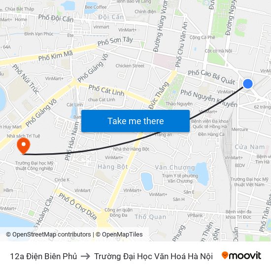 12a Điện Biên Phủ to Trường Đại Học Văn Hoá Hà Nội map