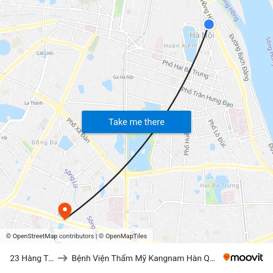 23 Hàng Tre to Bệnh Viện Thẩm Mỹ Kangnam Hàn Quốc map