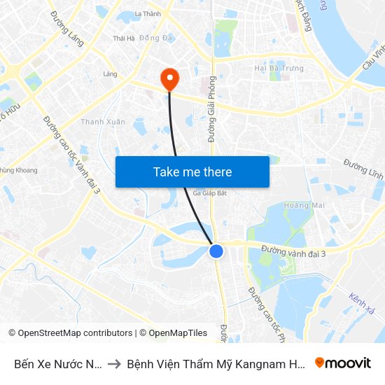 Bến Xe Nước Ngầm to Bệnh Viện Thẩm Mỹ Kangnam Hàn Quốc map