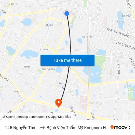 145 Nguyễn Thái Học to Bệnh Viện Thẩm Mỹ Kangnam Hàn Quốc map