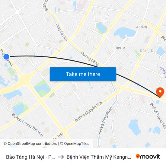 Bảo Tàng Hà Nội - Phạm Hùng to Bệnh Viện Thẩm Mỹ Kangnam Hàn Quốc map