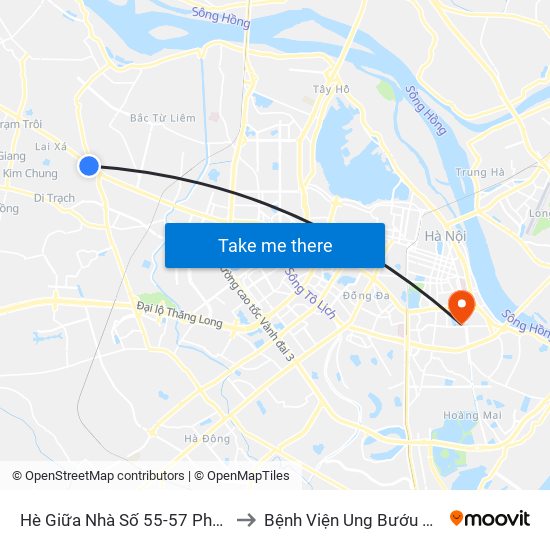 Hè Giữa Nhà Số 55-57 Phố Nhổn to Bệnh Viện Ung Bướu Hà Nội map