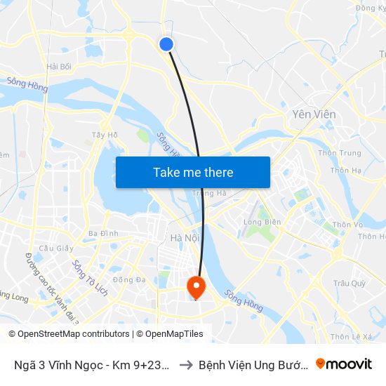 Ngã 3 Vĩnh Ngọc - Km 9+230 Quốc Lộ 3 to Bệnh Viện Ung Bướu Hà Nội map